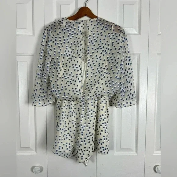 Lovers and Friends Blue and Cream Polka Dot Short Pants Romper - Picture 6 of 11